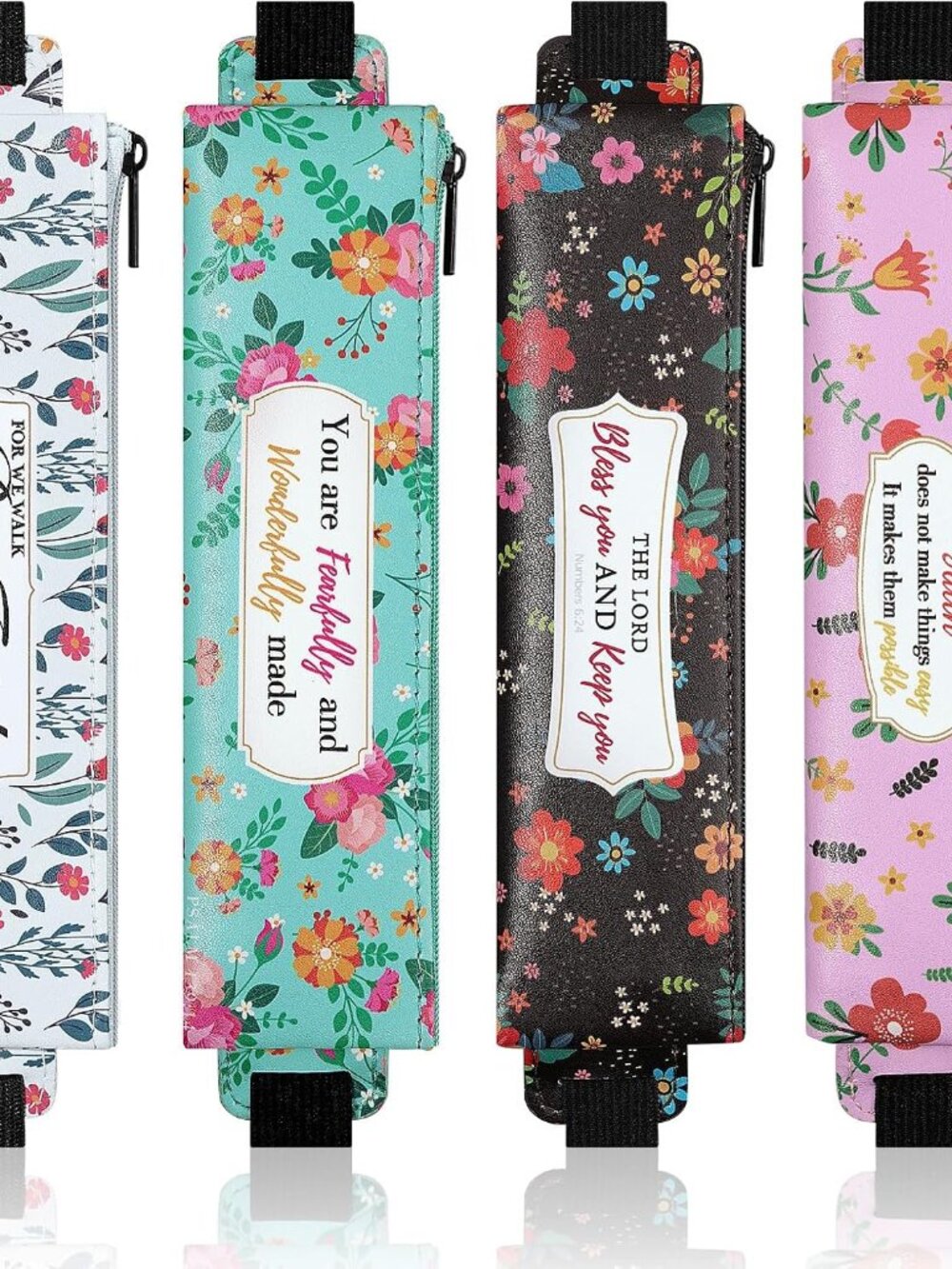 Elastic Pen Holder for Notebook, 4 Pack PU Leather Pencil Pouches